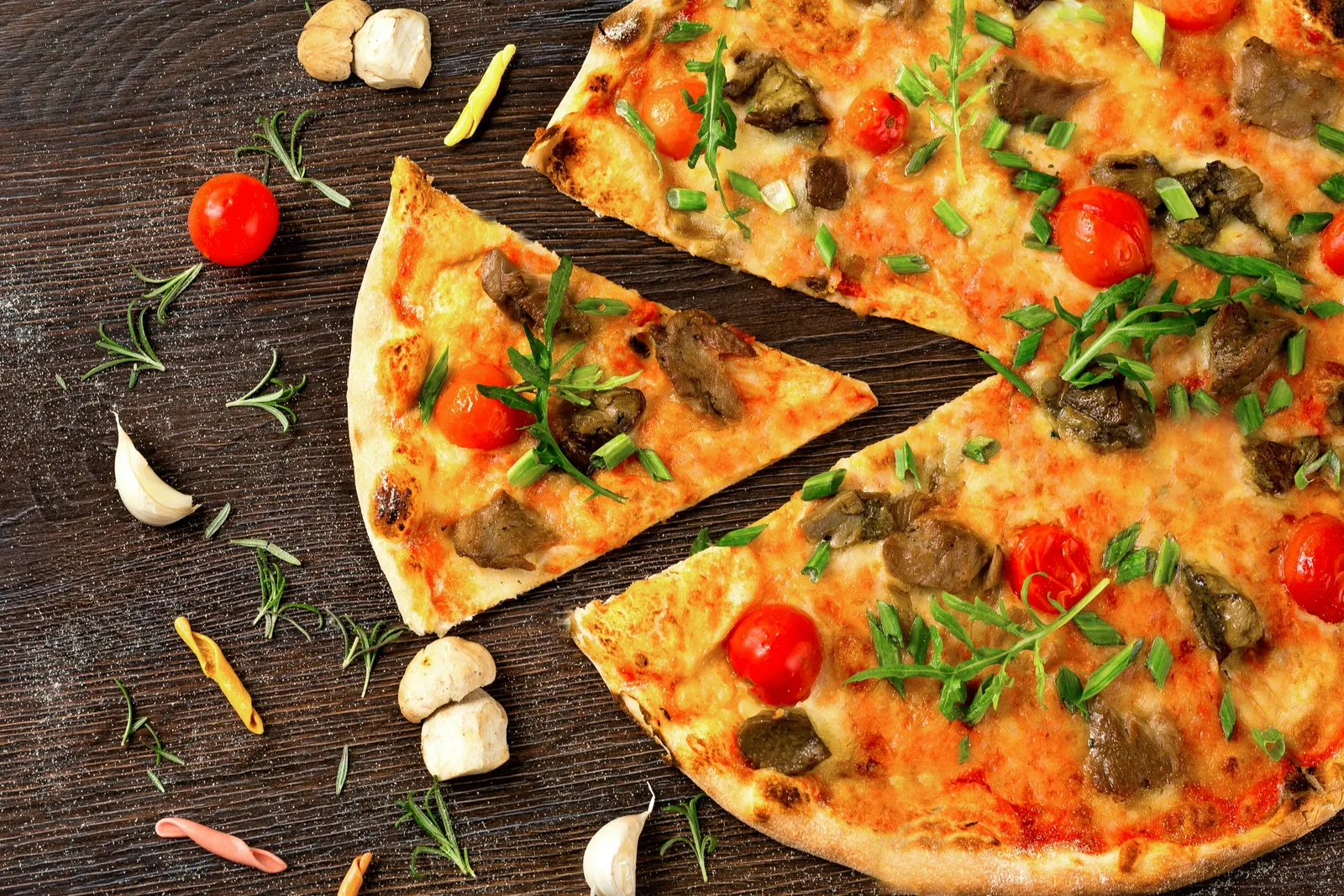 Stunning Avenue 89 signature pizza with premium toppings photographed on black marble surface